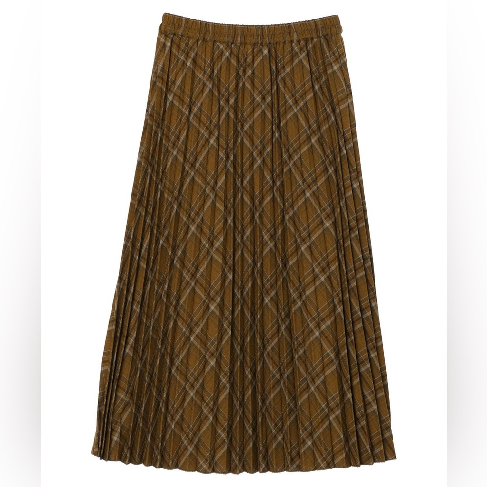 NWT Japanese Brown plaid pleated full lined skirt - one size elastic band